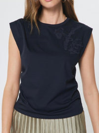 Floral Embroidered Lace Cap Sleeveless Top