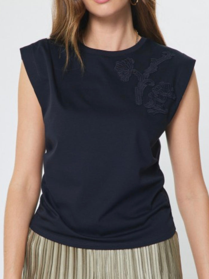 Floral Embroidered Lace Cap Sleeveless Top