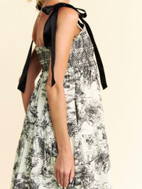 Romantic Black Ivory Smocked Bodice Maxi Dress