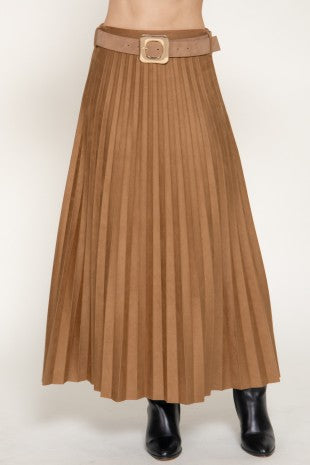 Pleated Midi Skirt with Belt