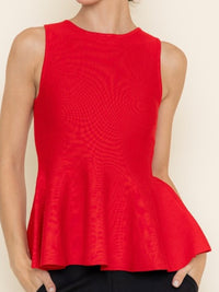 Red Knit Sleeveless Peplum Top