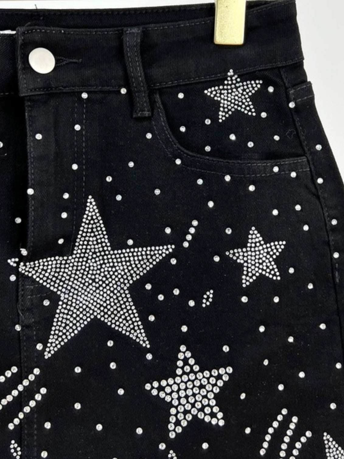 Black Star Studded Short Denim Skirt