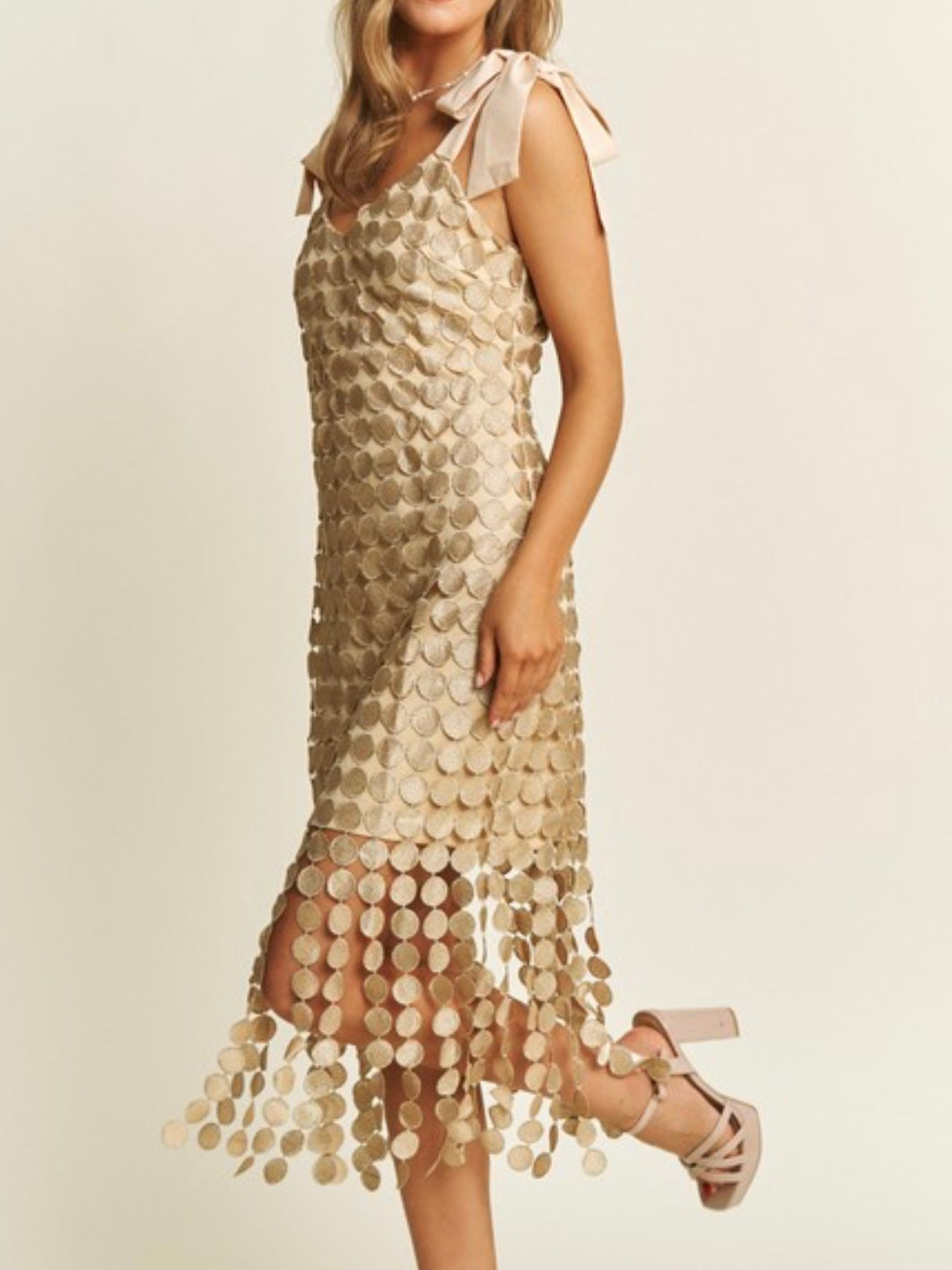Beautiful Gold Lace Midi Dress