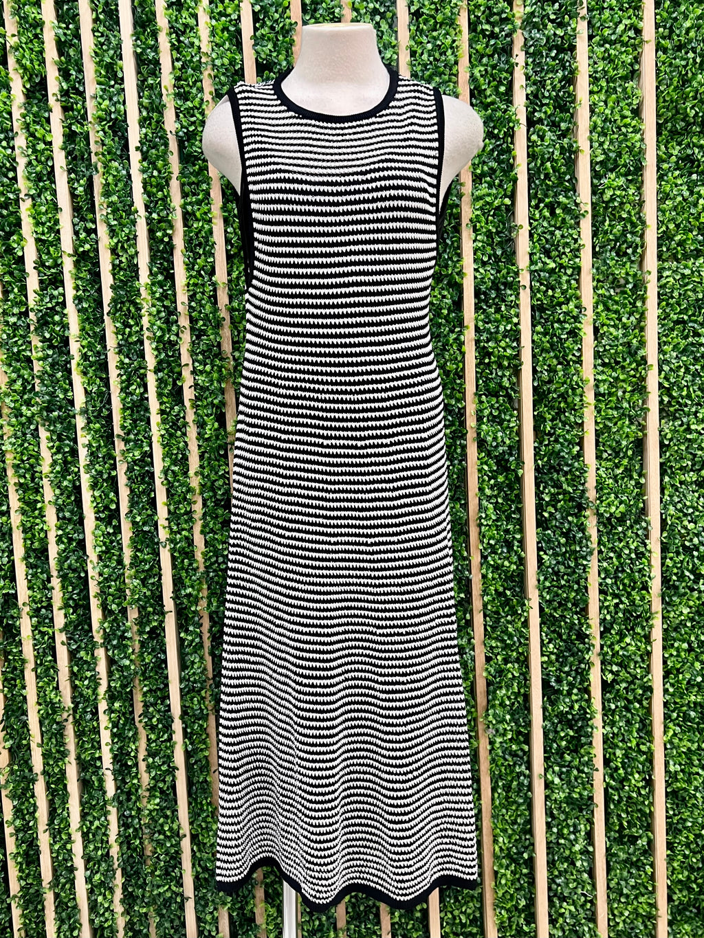 knee length dresses for ladies Bali Black White Striped Crochet Mini Dress