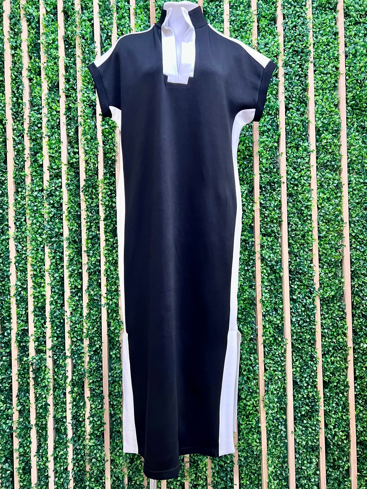 Side Stripe Collared Scuba Modal Midi Dress