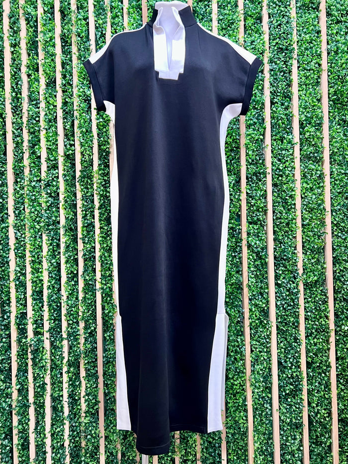 Side Stripe Collared Scuba Modal Midi Dress