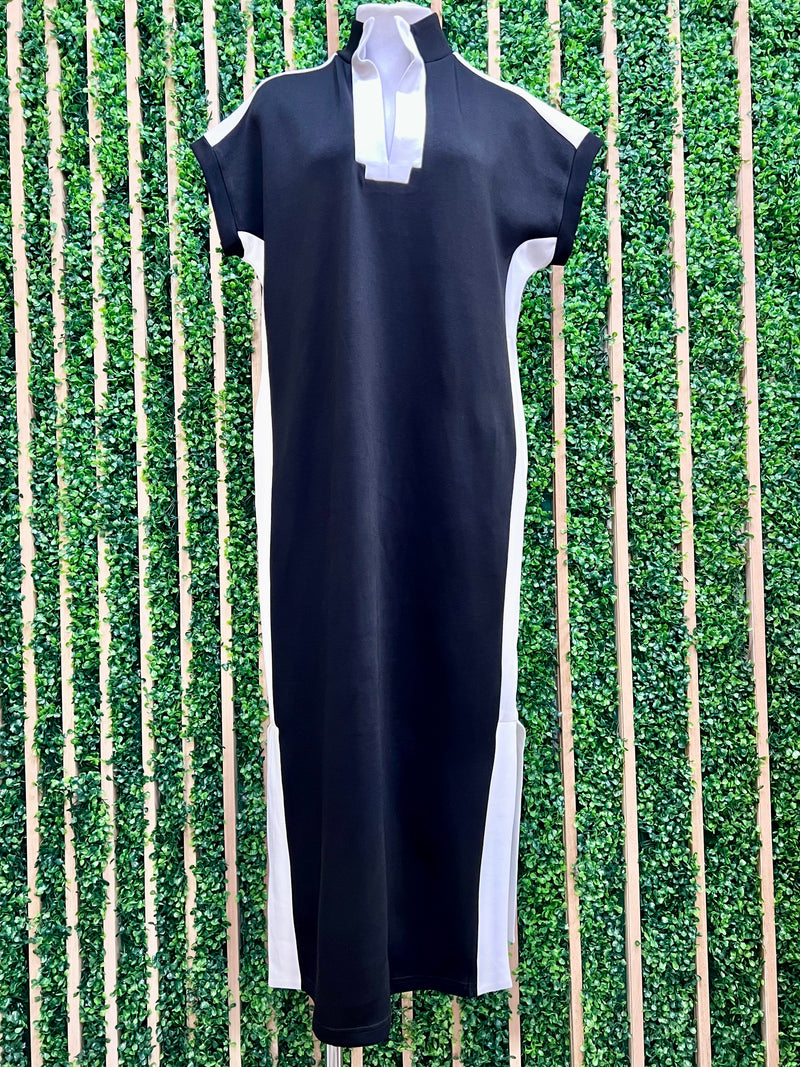 Side Stripe Collared Scuba Modal Midi Dress