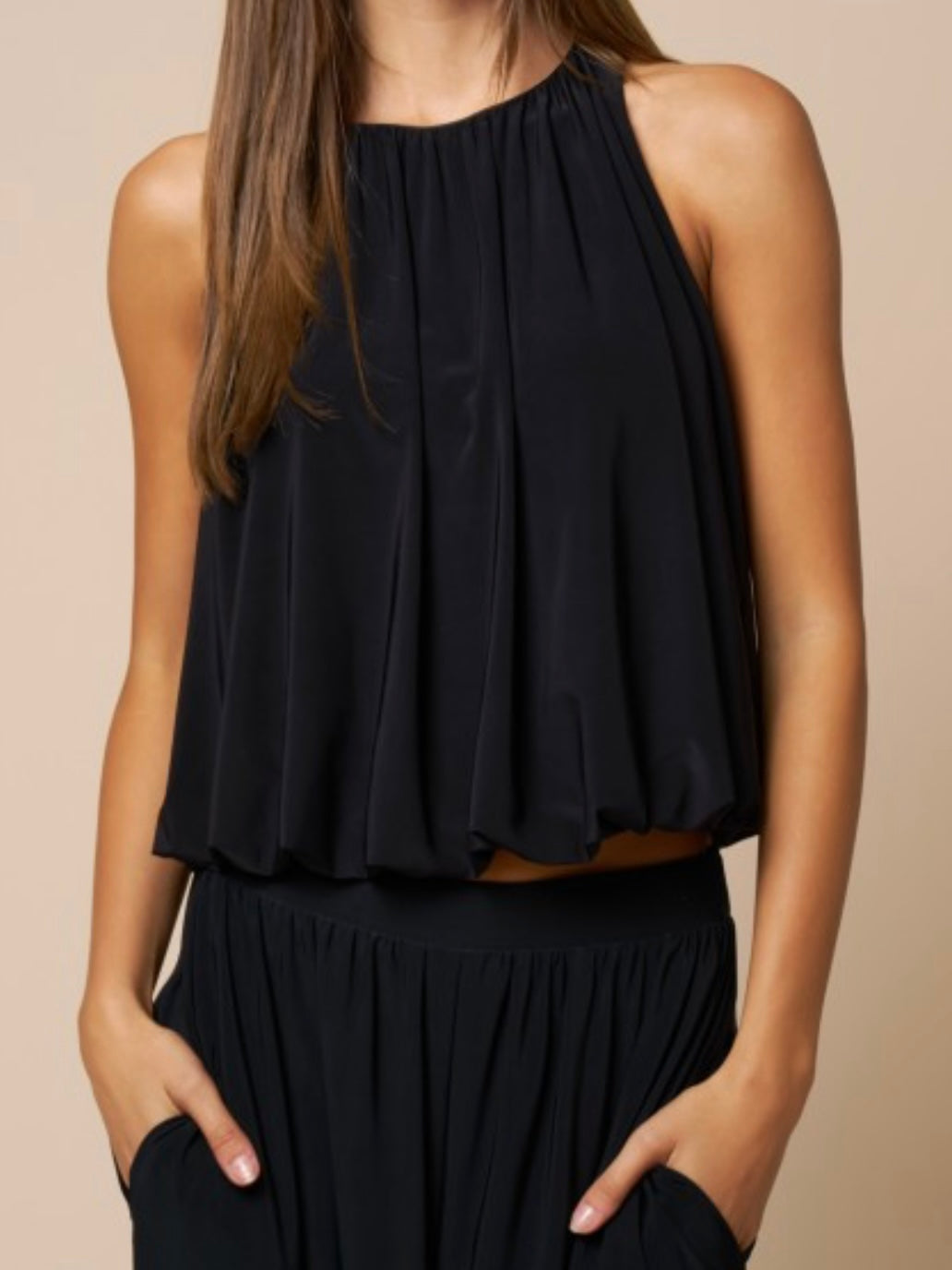 Black Gathered Halter Top