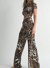 Brown Leopard Twist Waist Pant Set