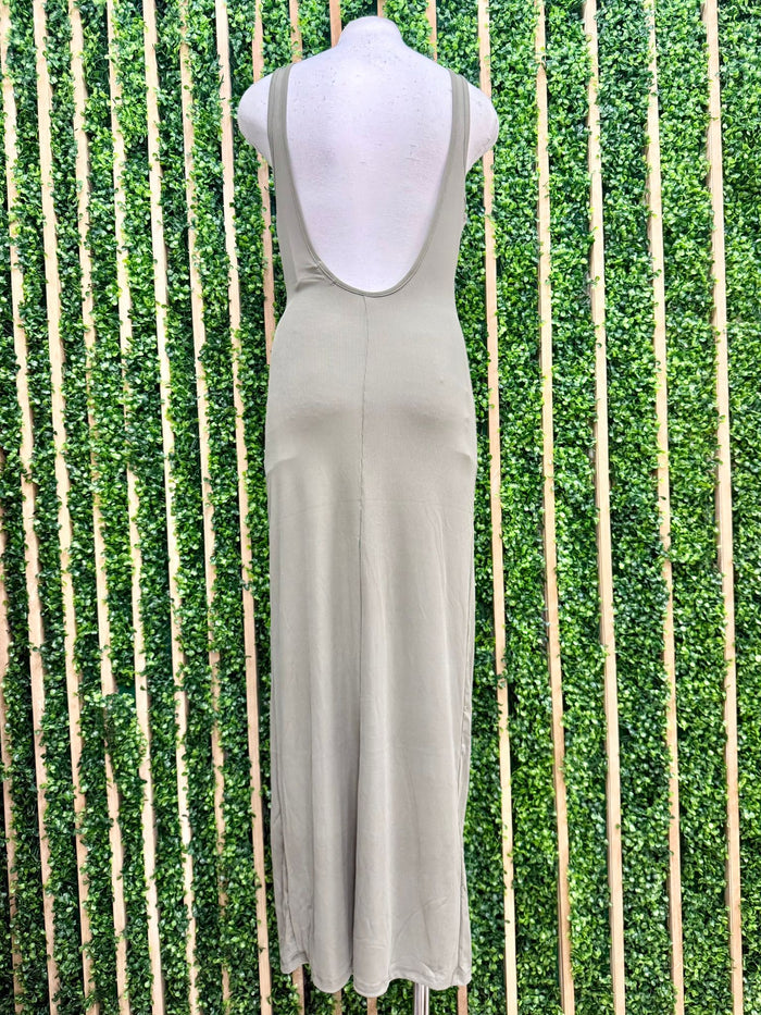 Fade Olive Scoop Back Maxi Tank Ribbed Dress