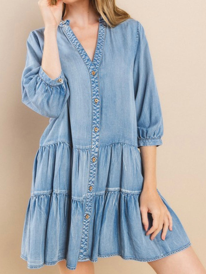 Light Tencel Tiered Denim Short Dress