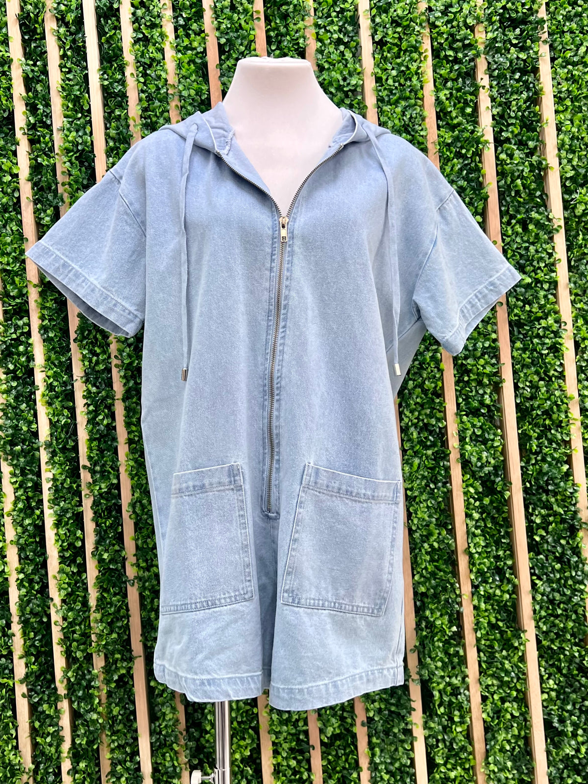 Hoodie Denim Zip Up Romper