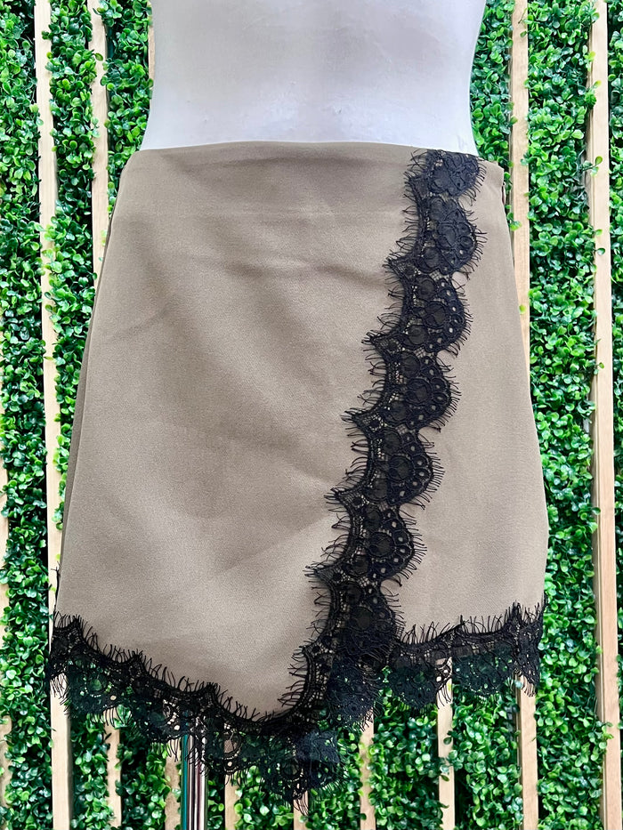 Dark Mocha Lace Hem Wrap Skort