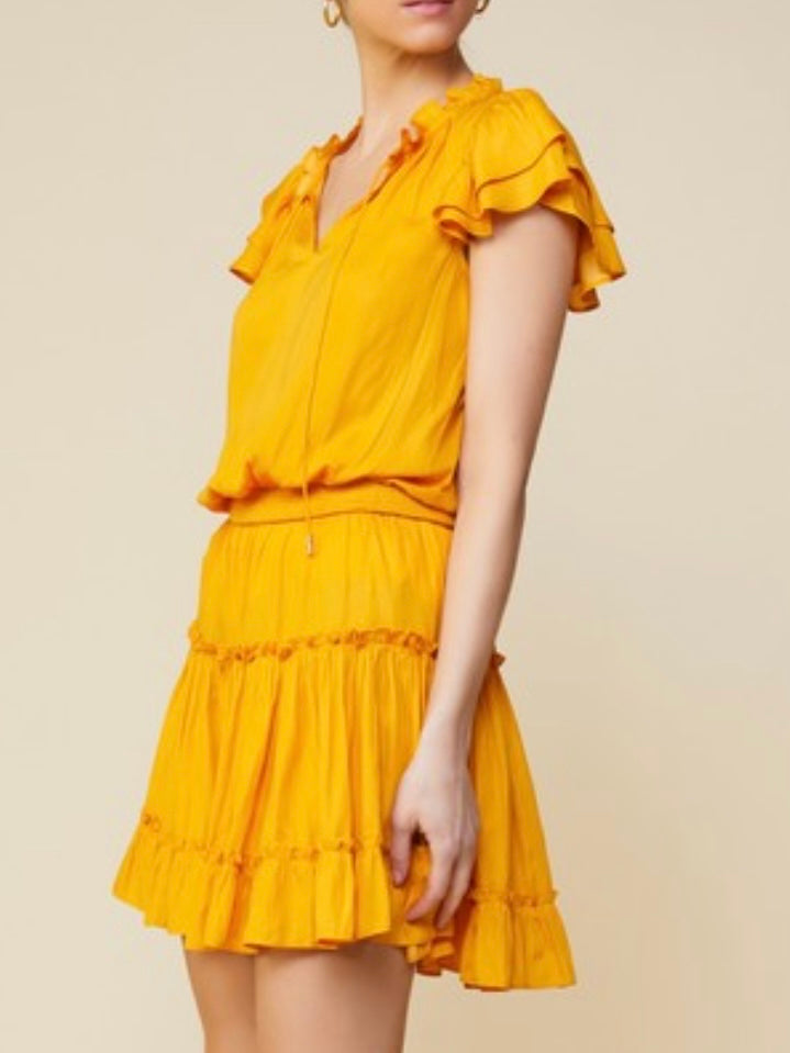 Delicate Short Sleeve Ruffled Short Dress
