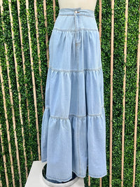 Tiered Maxi Denim Skirt