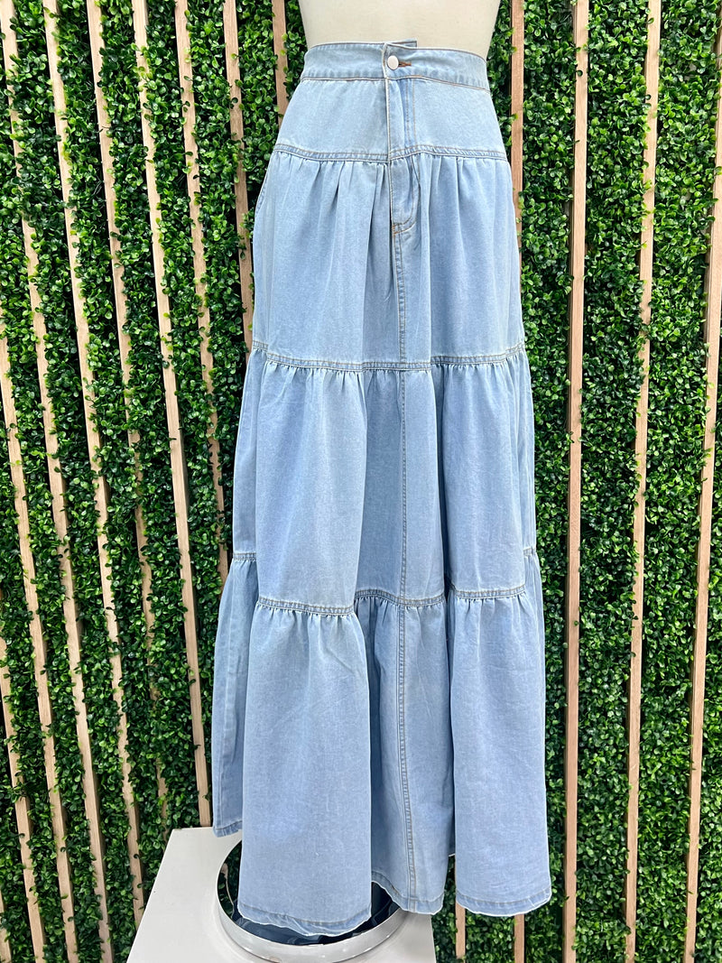 Tiered Maxi Denim Skirt