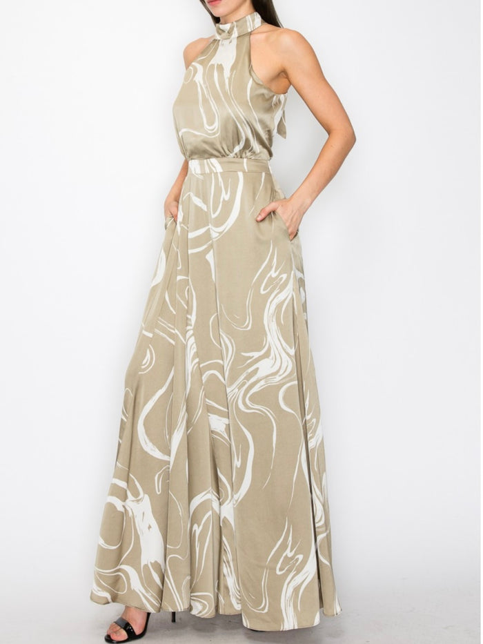 Olive Swirl Print Jumpsuit
