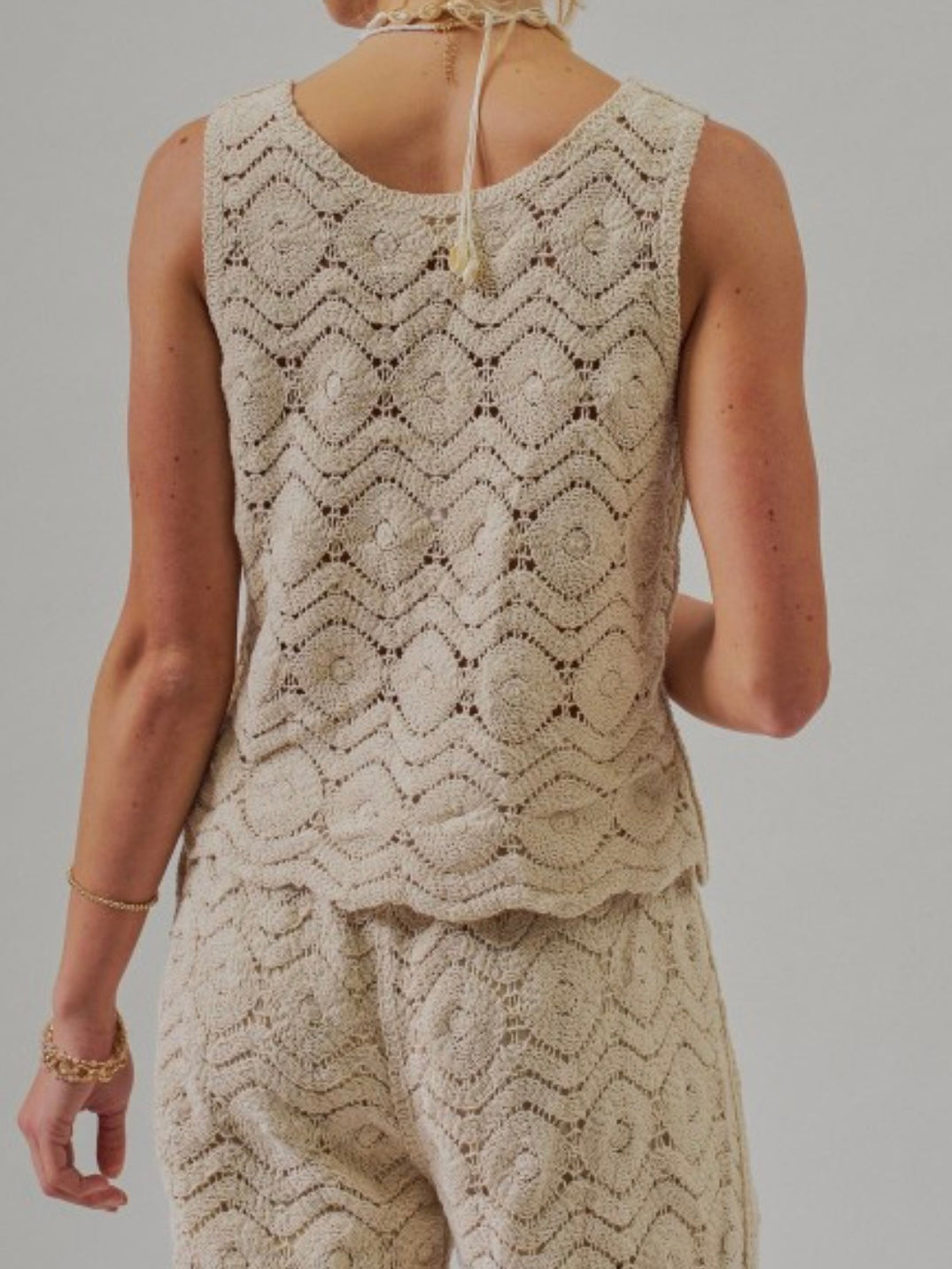 Vanilla Coastal Crochet Knit Tank Top