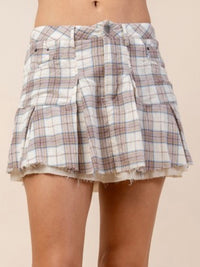 Cotton Plaid Contrast Skirt