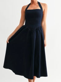 Beautiful Dark Denim Halter Midi Dress