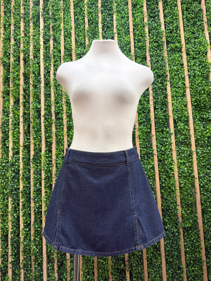 Denim Mini Skort With Front Slit