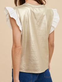 Ruffled Sleeve Soft Gold Blouse