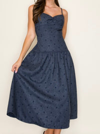 Navy Dots Sweetheart Midi Dress