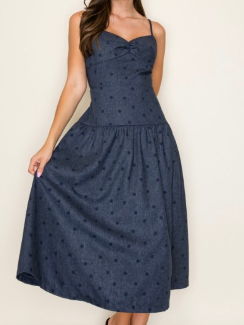 Navy Dots Sweetheart Midi Dress