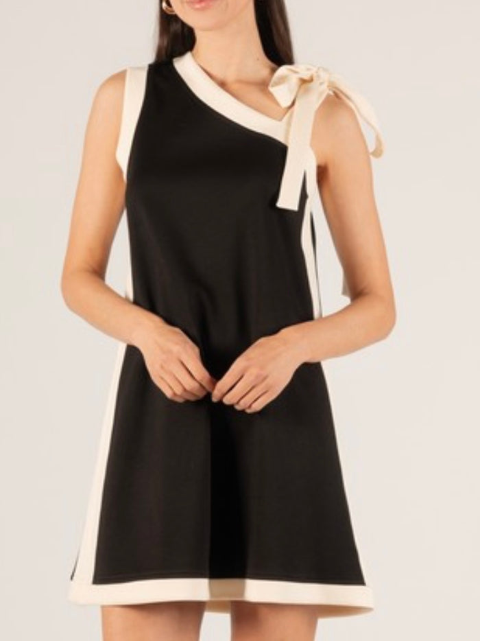 Black Egg Shell Contrast One Shoulder Dress