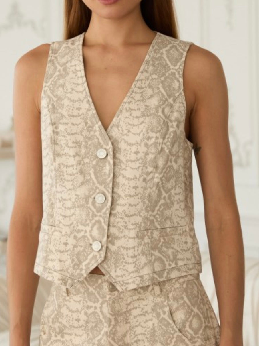 Beige Multi Snake Denim Vest