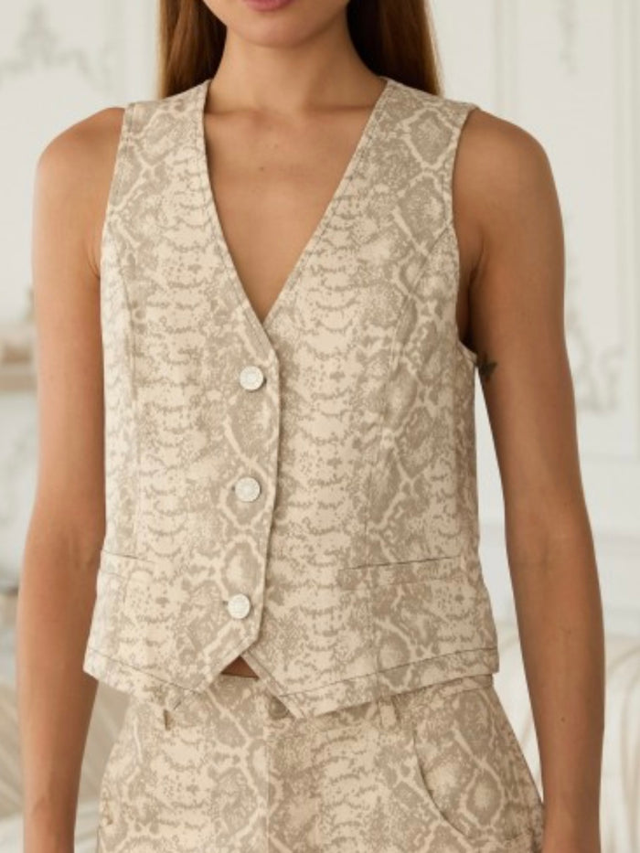 Beige Multi Snake Denim Vest