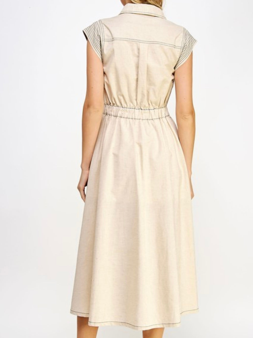 Stitch Detail Linen Midi Dress