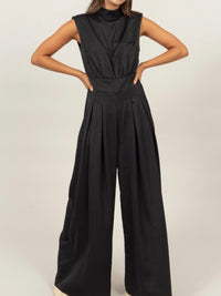 High Neck Sleeveless Wide Leg Satin Jumpsuit