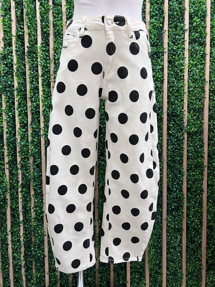 White Black Polka Dot Barrel Jeans