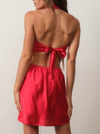 Red Satin Cutout Short Dress