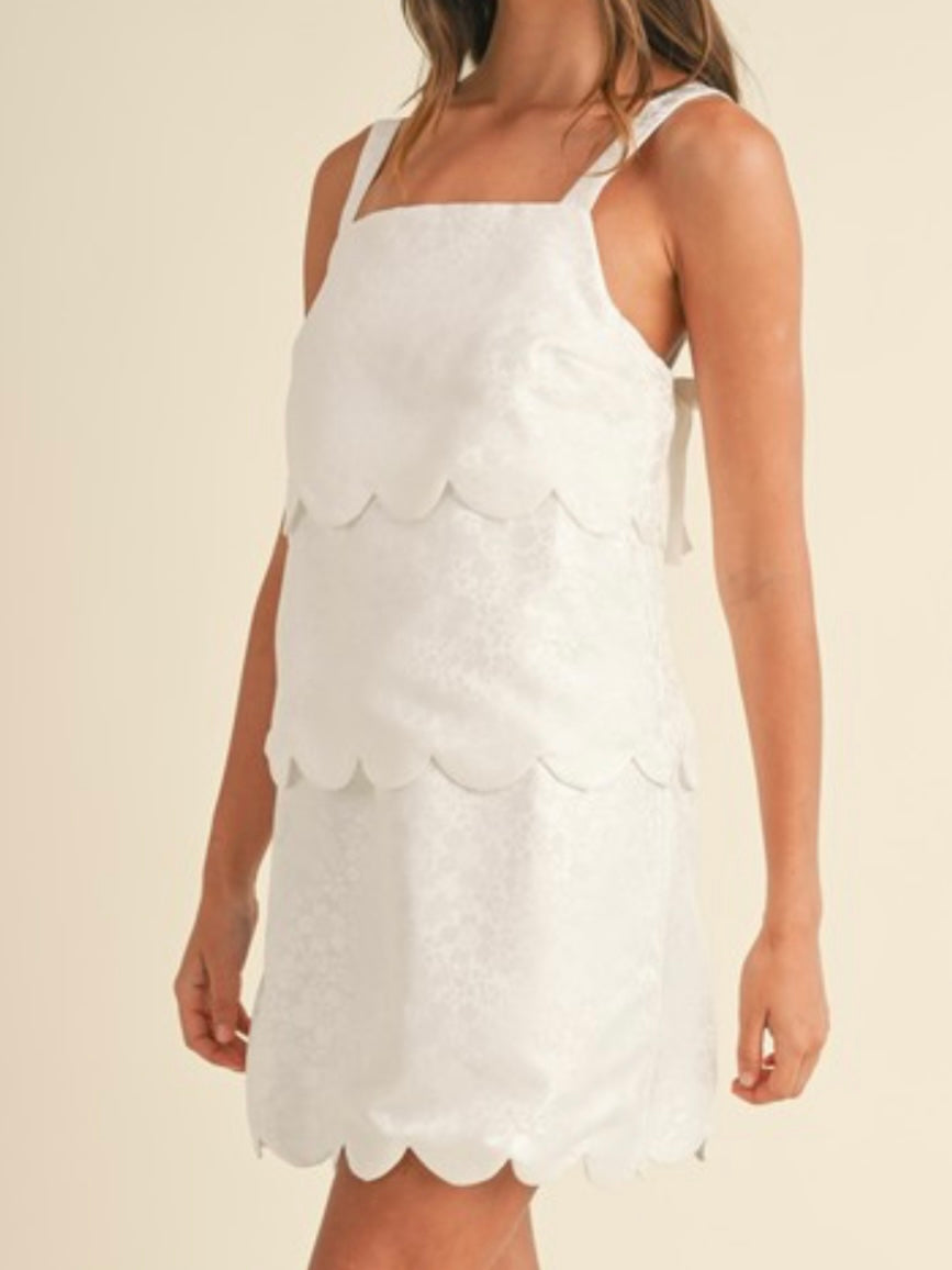 Off White Beautiful Tiered Scalloped Hemline Short Dress