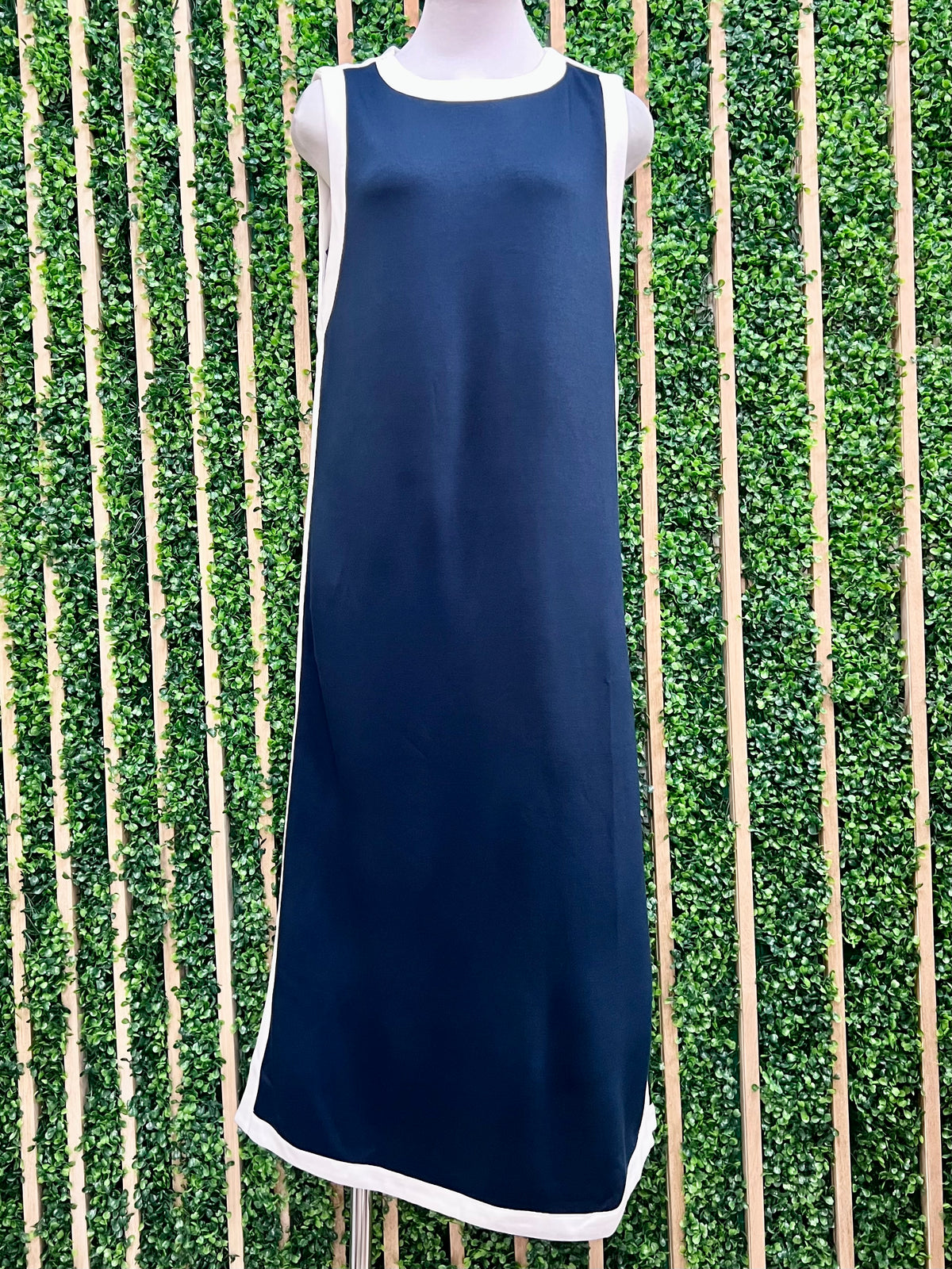 Navy High Neck Side Trim Maxi Dress