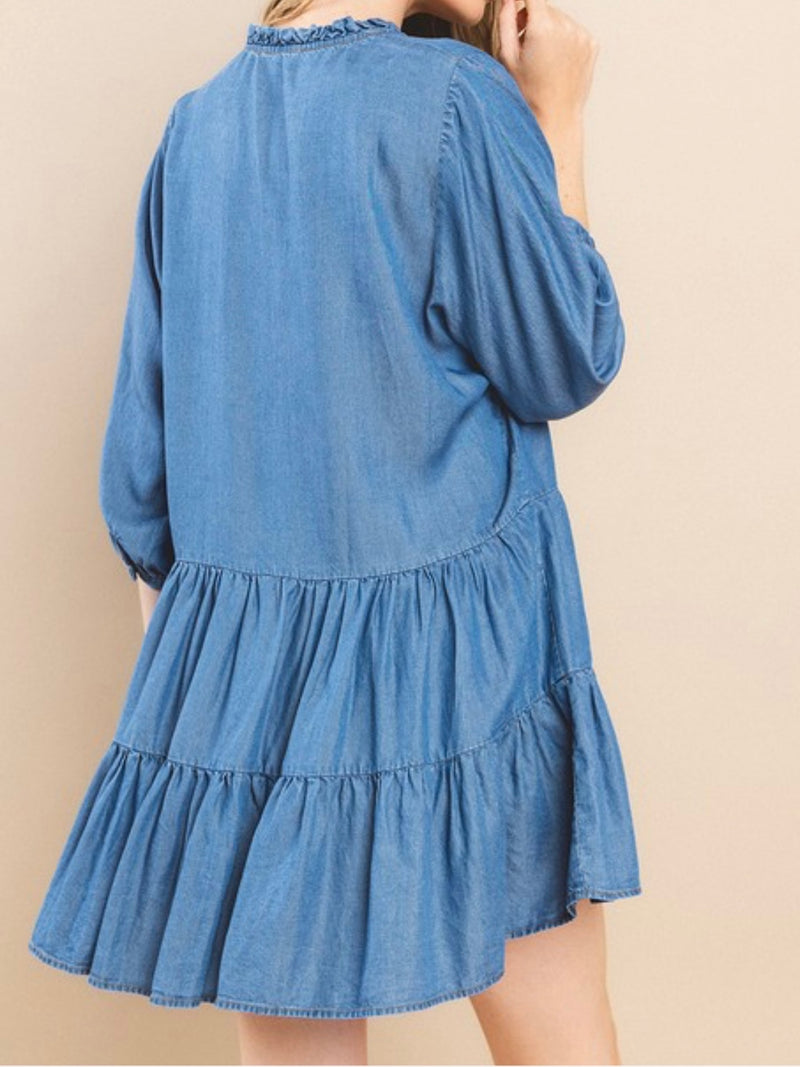 Medium Tencel Tiered Denim Short Dress