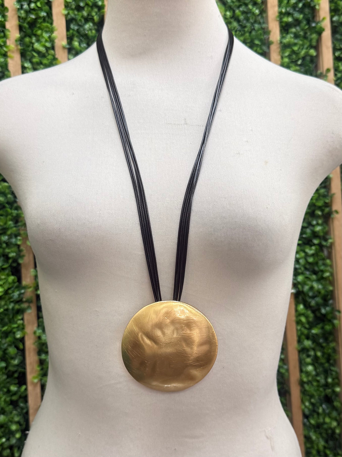 Sculpted Gold Disc Pendant Necklace