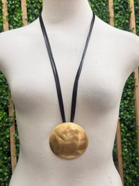 Sculpted Gold Disc Pendant Necklace