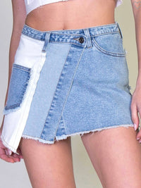 Frayed Detail Inside Out Denim Mini Skirt