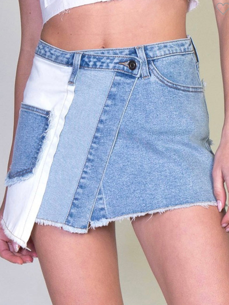 Frayed Detail Inside Out Denim Mini Skirt