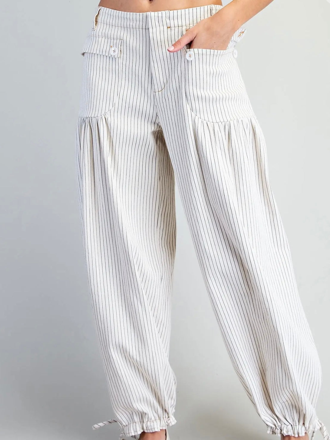 Oatmeal Pinstriped Cuffed Pants
