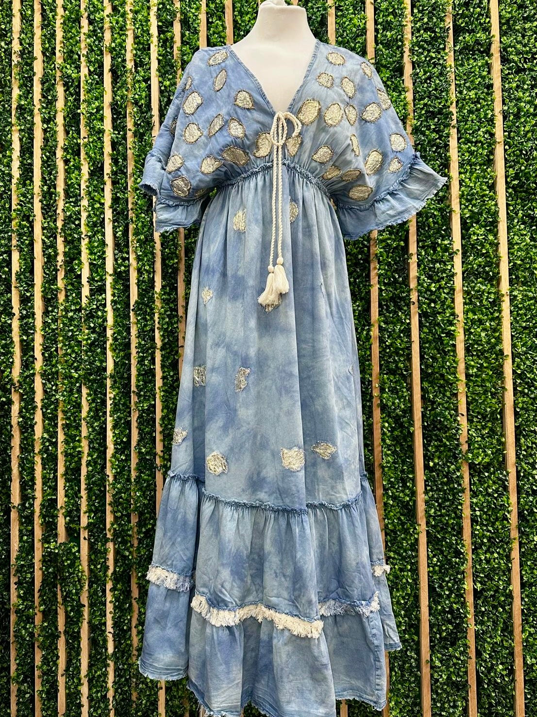 Beautiful Boho Denim Embroidered Kimono Maxi