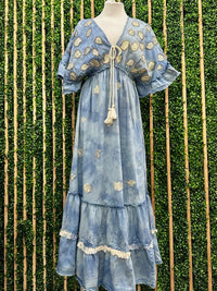 Beautiful Boho Denim Embroidered Kimono Maxi