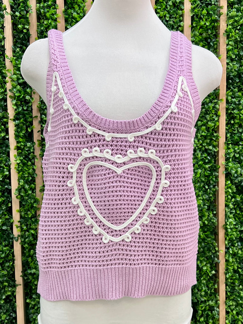 Heart Embroidered Sleeveless Knit Top