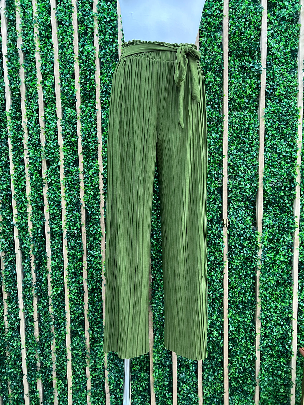 Ribbed Paper Bag Self Tie Wide Leg Pants