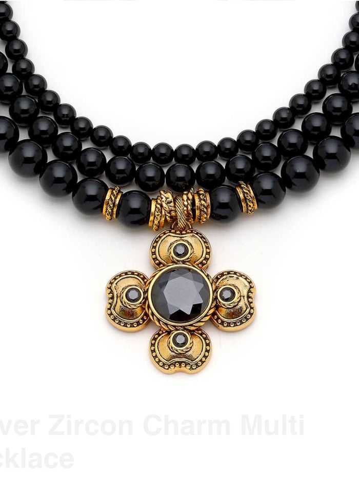 MR Onyx Love Black Multi Bead Clover Necklace