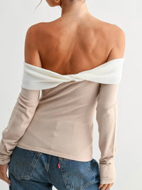 Two Tone Off Shoulder Knit Top