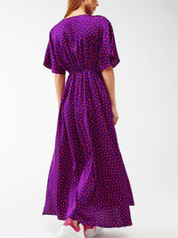Purple Polka V Neck Maxi Dress